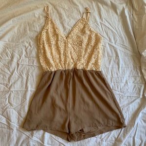 Poetry Brown & Pink Laced Romper Size Medium